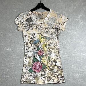 Go Jeans Los Angeles Shirt Large Short Sleeve Embellished Skull Knit Top Casual